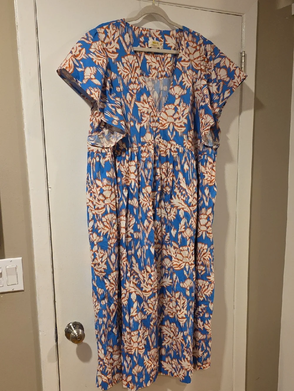 Anthropologie Blue and Tan Floral Midi Dress - Picture 1 of 3